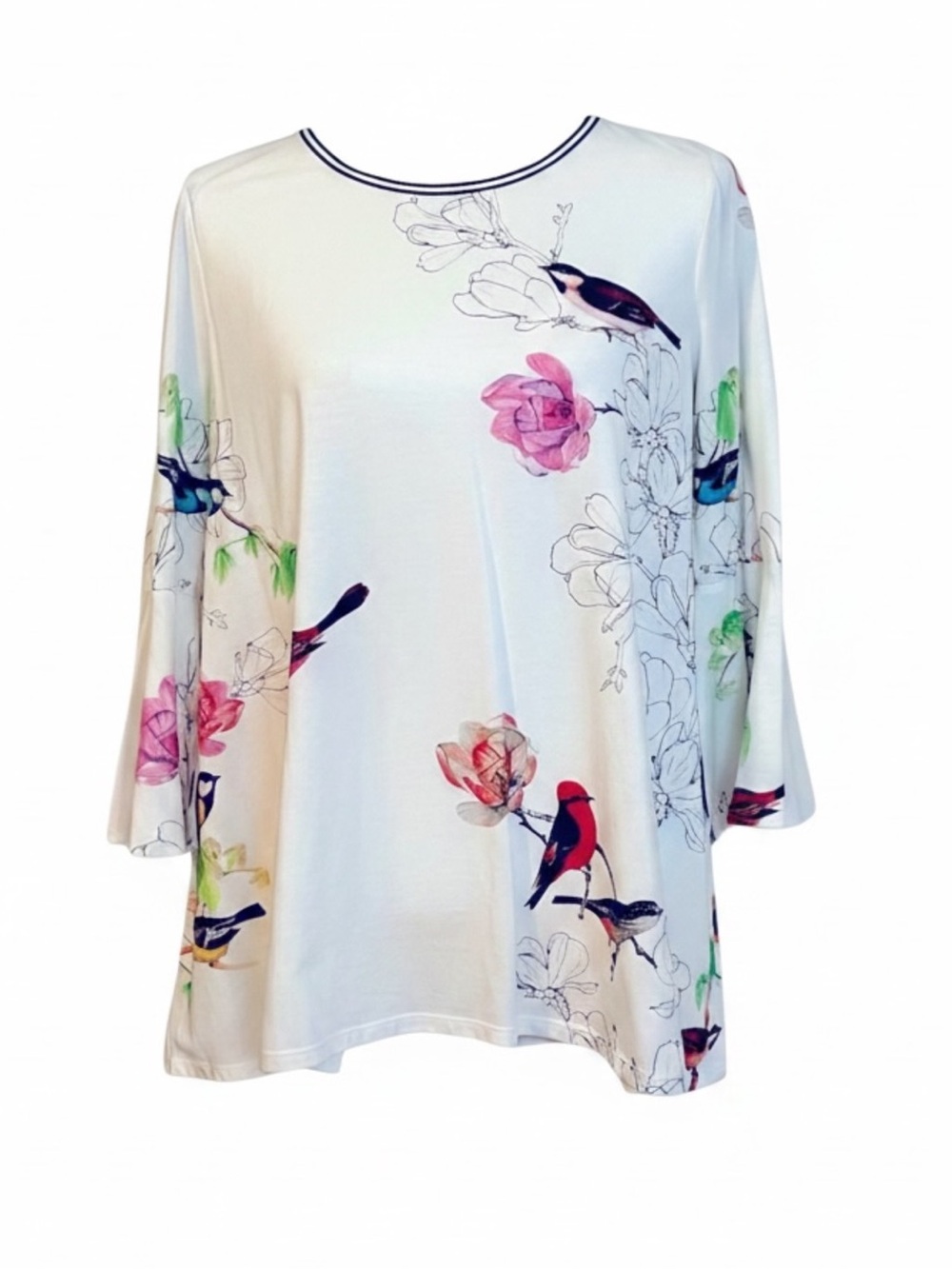 Elie Tahari Light Cotton Top with Birds Print Size Small